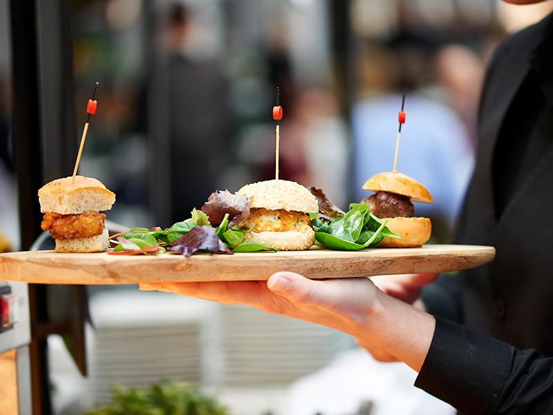 Mini slider burgers produced by our catering services