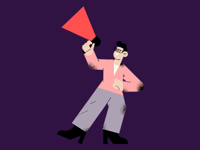 Graphic of man with megaphone.