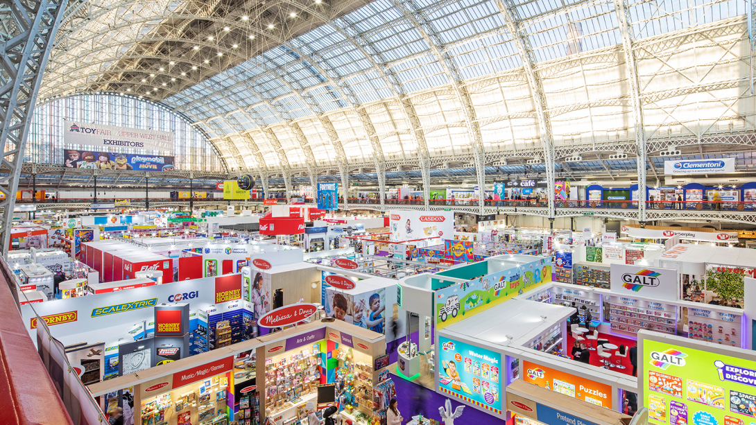 A colourful and busy exhibition show floor.